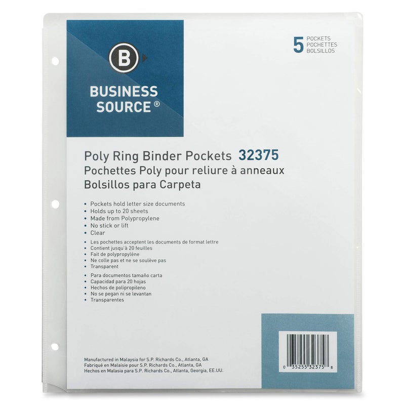 Business Source Binder Pockets - Pack of 5, Clear (32375) - Image 3